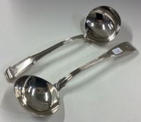 A heavy pair of silver fiddle and thread pattern ladles
