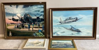 A selection of four various military aeroplane and aeronautic framed pictures.