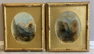 ENGLISH SCHOOL: A pair of framed and glazed oil on boards in oval mounts.