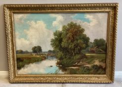 ROBERT ROBIN FENSON: (British, fl. 1889 - 1914): A framed oil on canvas depicting a river landscape.