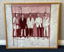 An oil on board depicting Teddy Boys. Signed K Moon The Loon Flint 1967 to bottom right.