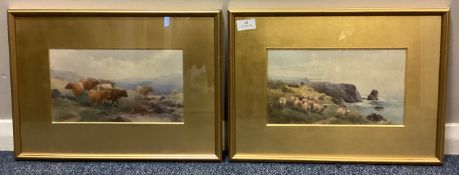 THOMAS ROWDEN: A pair of gilt framed and glazed watercolours depicting scenes with sheep and cattle.