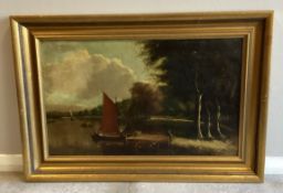 NORWICH SCHOOL: Possibly Stannard? An oil on canvas depicting wherries on a river.