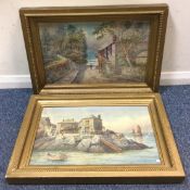 DOUGLAS HOUZEN PINDER: (British, 1886 - 1949). A gilt framed and glazed watercolour.