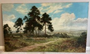 DANIEL SHERRIN: (British, 1868 - 1940): An unframed oil on canvas depicting an extensive landscape.