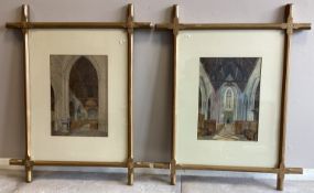 A pair of uniquely gilt framed and glazed watercolours depicting the interior of St Mary Church.