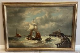 UGUSTE HENRY MUSIN: (Belgium, 1852 - 1953): A framed oil on canvas depicting Dutch vessels.