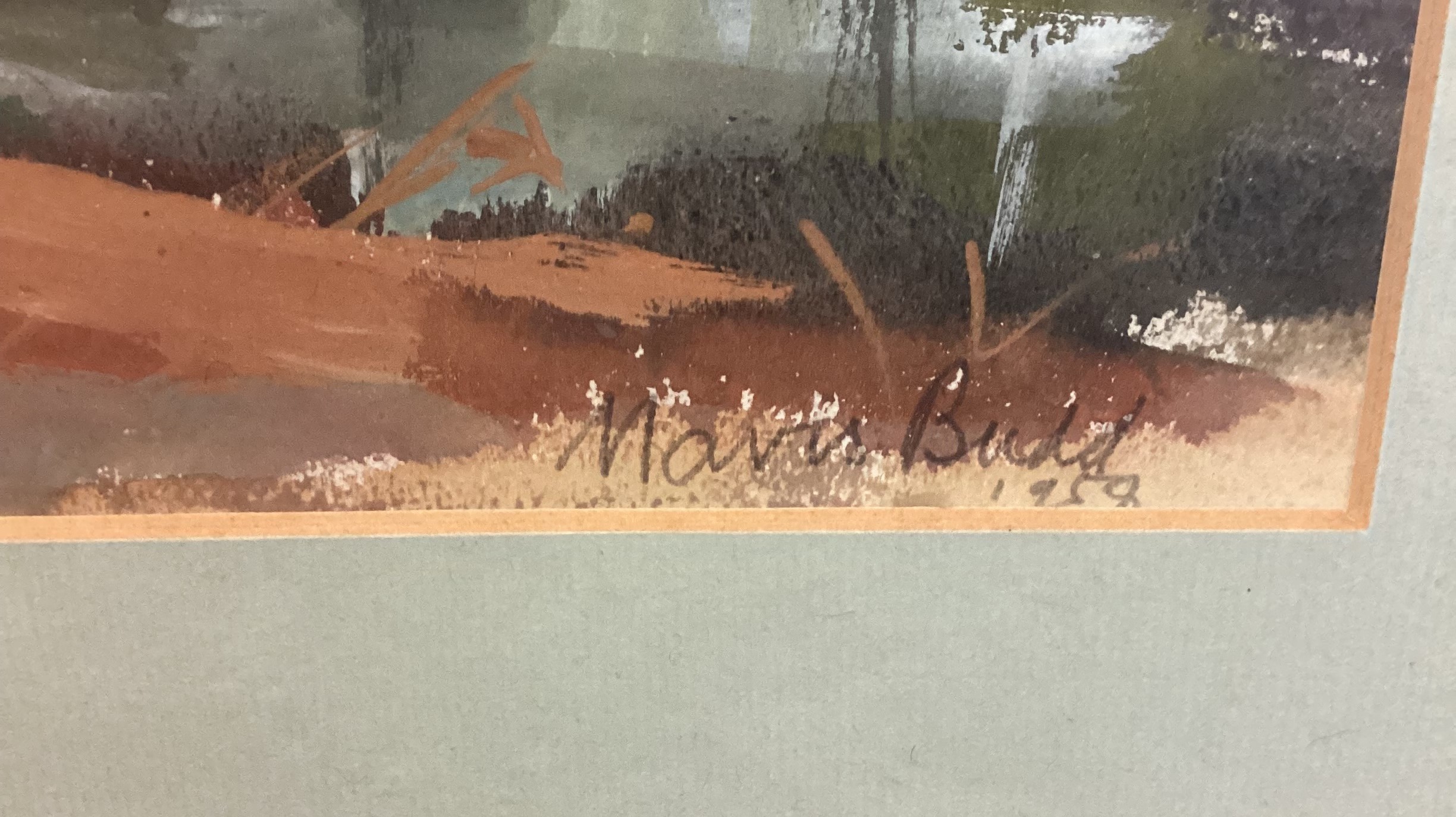 MAVIS BUDD: (20th Century): A framed and glazed watercolour depicting trees in wood. - Image 2 of 4