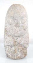 A white marble bust modelled as a stylised figure in the Easter Island manner, unsigned, h. 36 cm *