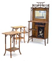 An Aesthetic Movement bamboo, bone inlaid and pressed leather side cabinet (for restoration)