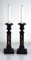 A pair of late 19th/early 20th century Ashford Derbyshire-style specimen marble candlesticks in