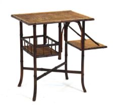 An Aesthetic Movement bamboo occasional table with a second tier and folding shelf, 62 x 46 cm, h.