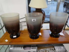 3 brown and clear glass 2 tone vases