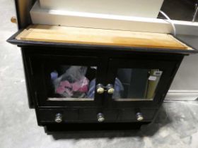 Black painted hanging mirrored door cabinet with 3 drawers