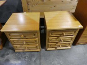 Modern pair of light oak effect 3 drawer bedsides