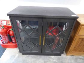 +VAT Black glass fronted double door cabinet