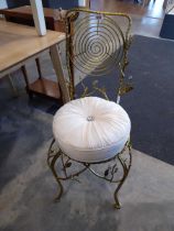 Modern gilt painted wrought metal bedroom chair with loose diamante studded cushion