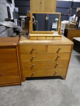 Mid century oak chest of 2 over 3 drawers and a free standing 2 drawer dressing mirror
