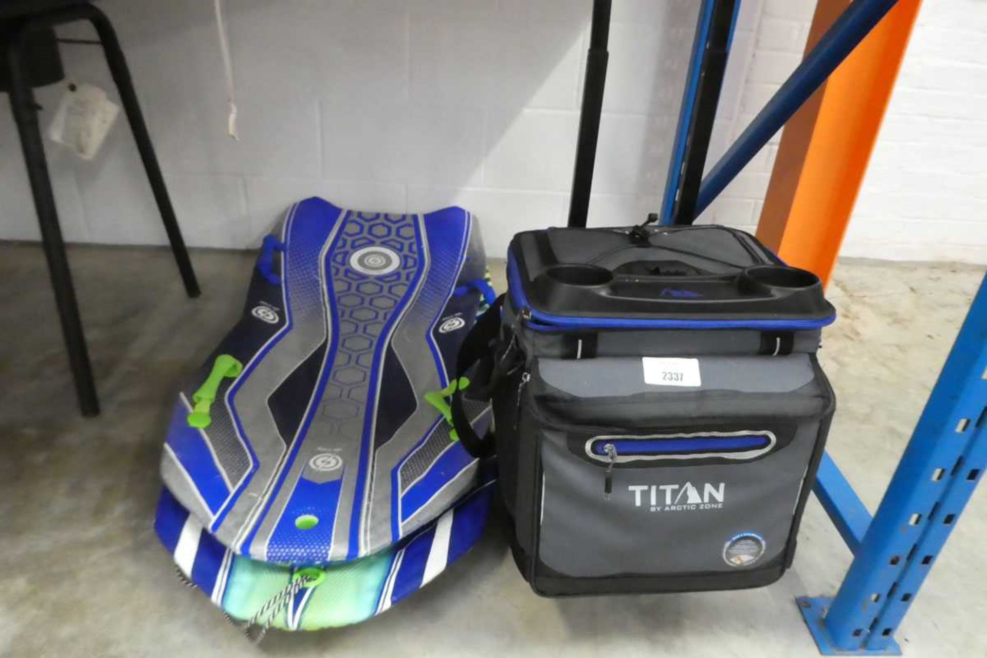 +VAT Titan 2 wheel pull along cool bag with 2 body boards