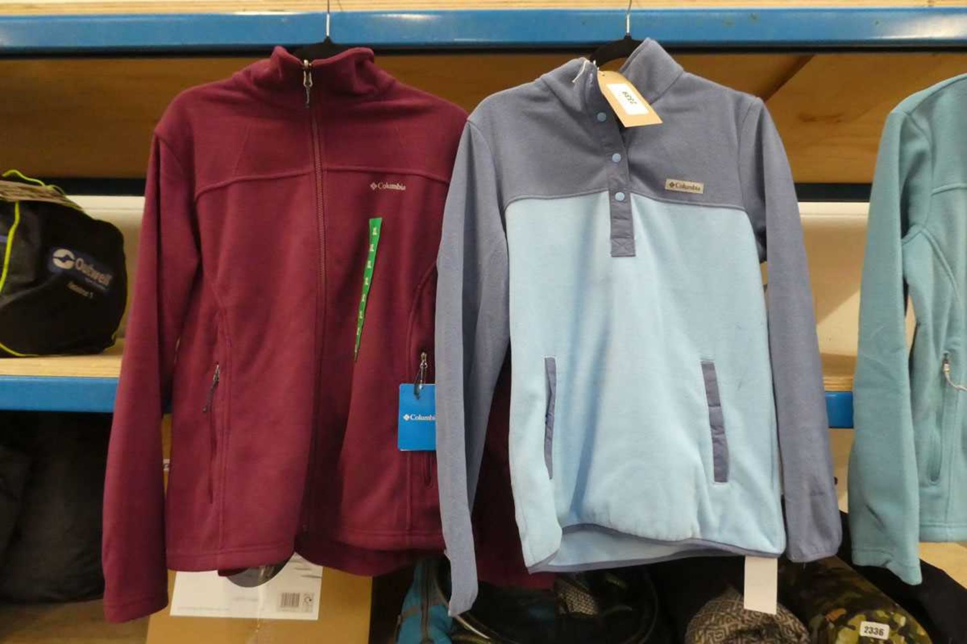 +VAT Columbia zip up fleece in burgundy (size XL) with button up Columbia fleece in 2 tone blue (