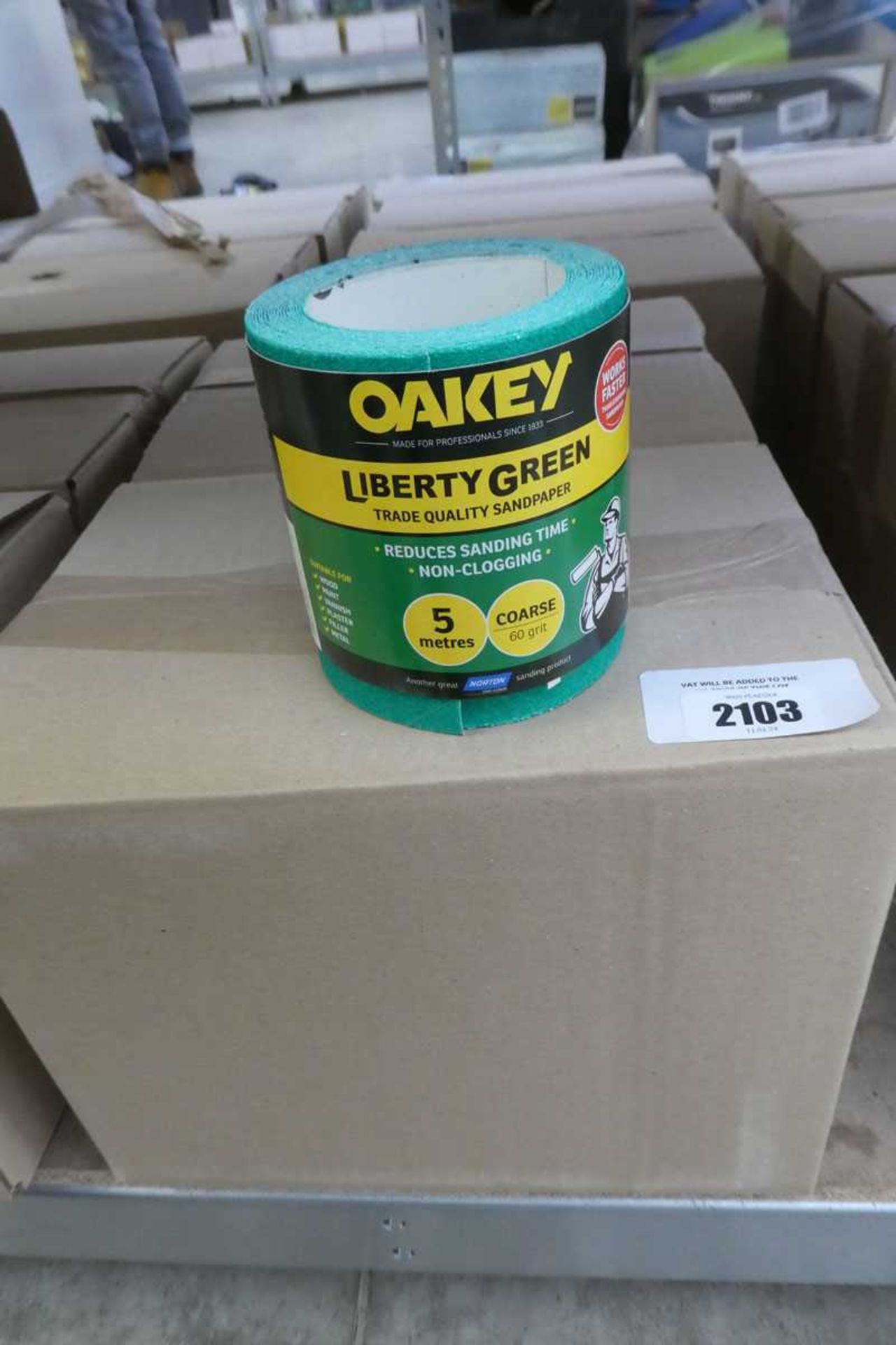 +VAT 2 boxes containing 20 rolls (10 rolls in each box) of Oakey Liberty Green 115 x 5m sand