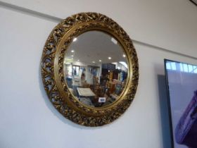 Circular convex gilt framed wall mirror