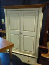 Modern painted pine double door, single drawer wardrobe