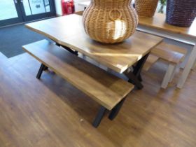 Modern picnic style extending dining table with 2 matching bench seats