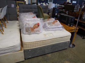 Grey button back upholstered divan bed with Sleep Eezee Royal Supreme 2000 mattress, width 1500