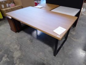 Vixen oak effect large extending dining table on u-shaped metal supports