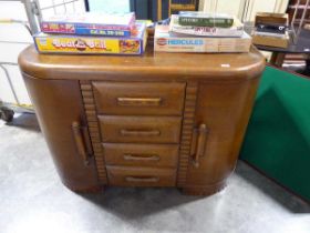 Dark oak buffet cabinet with 4 central drawers