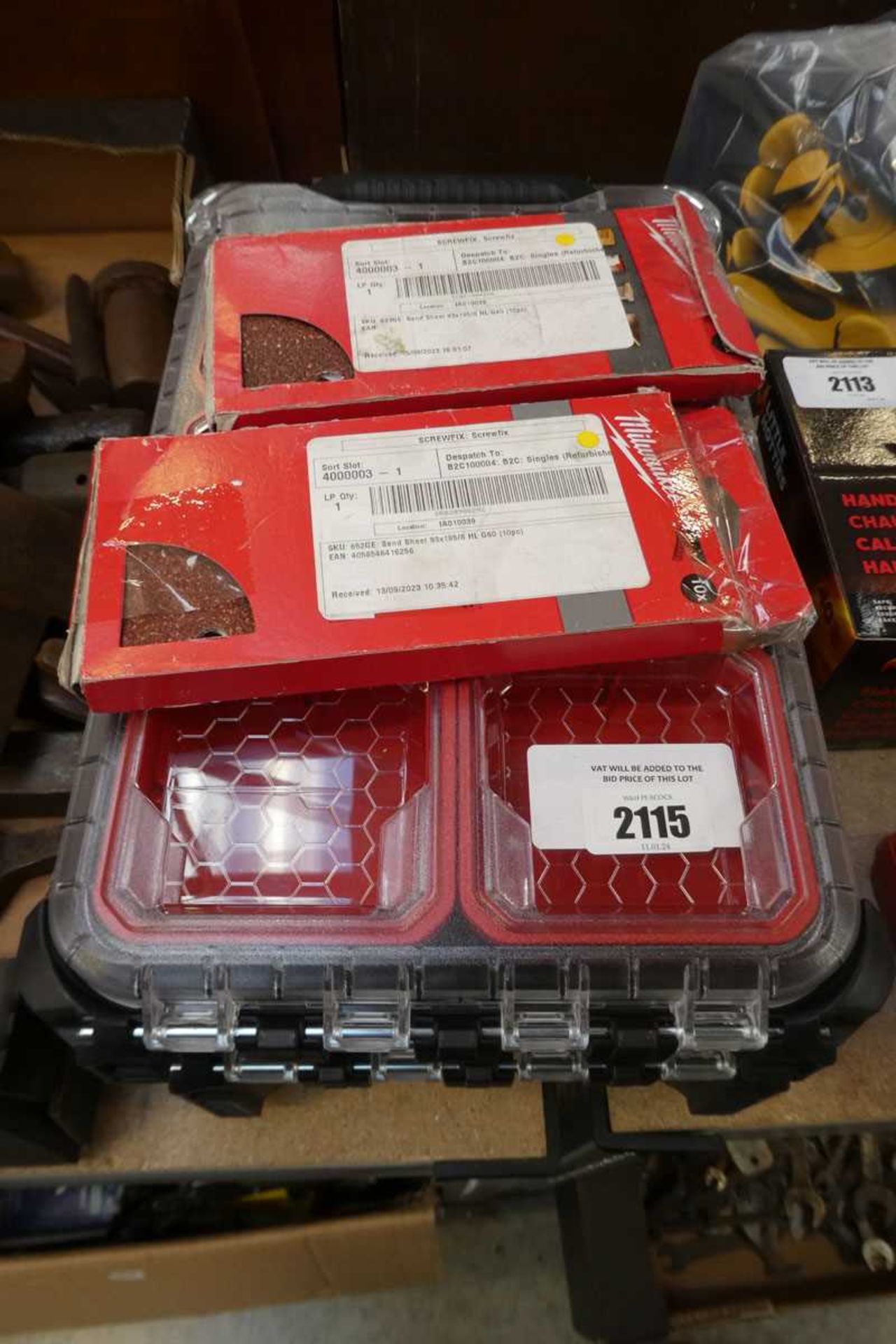 +VAT 2 Milwaukee Packout multi compartment screw organisers with 2 boxes of Milwaukee 10 piece