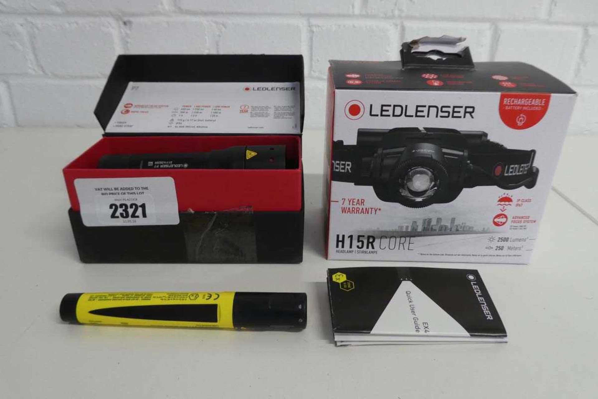 +VAT Boxed LED Lenser H15R core headlamp with LED Lenser EX4 torch and LED Lenser P7 torch