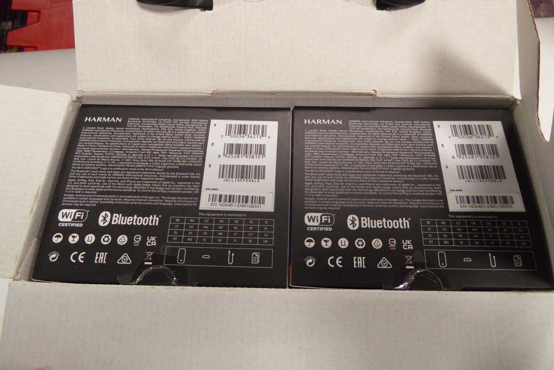 +VAT Boxed JBL Harmon Anniversary bundle containing 2 x JBL Link portable smart speakers - Image 2 of 2