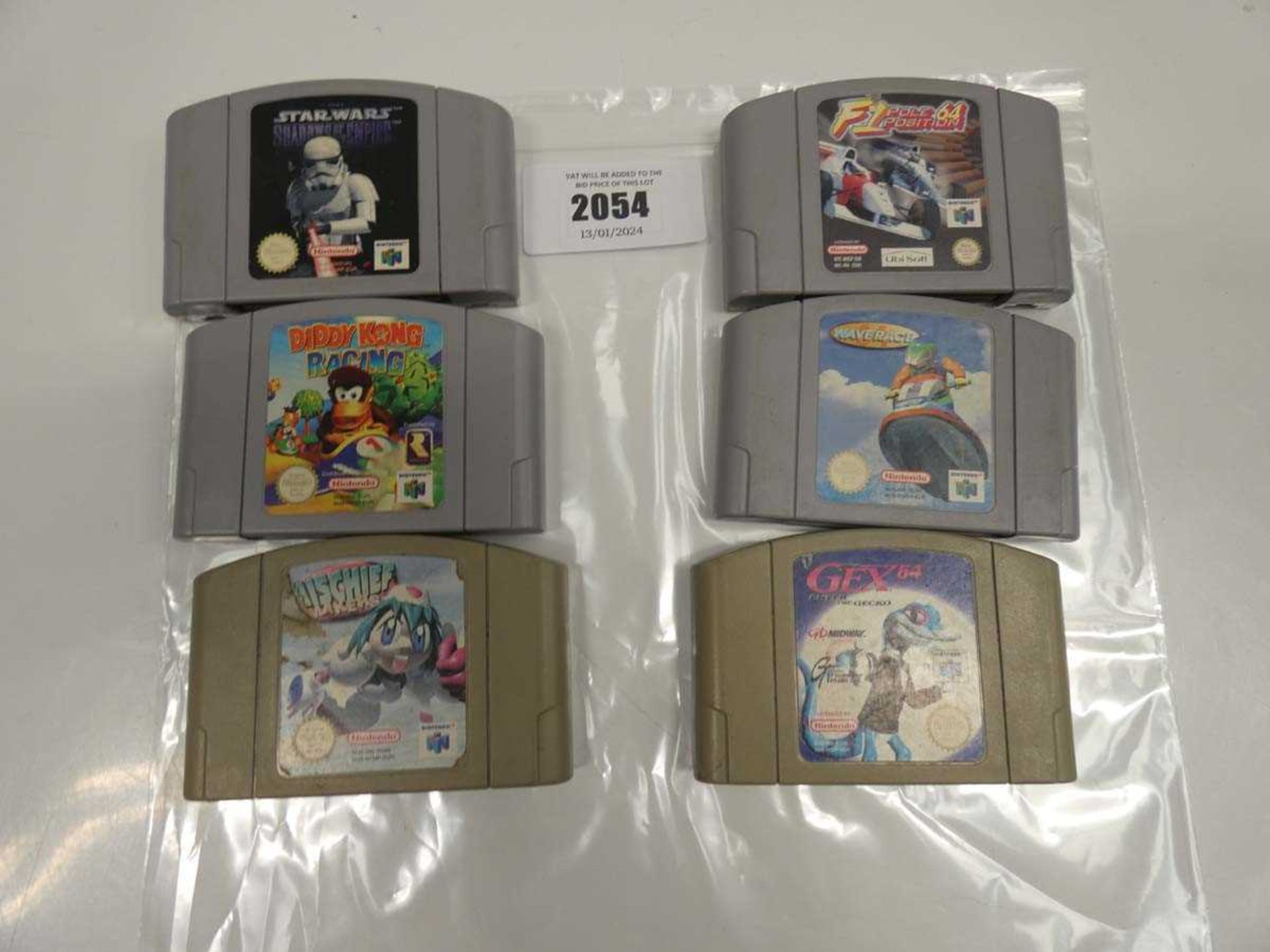 +VAT 6x Nintendo 64 games; Star Wars Shadow of the Empire, F1 Pole Position, Diddy Kong Racing, Wave