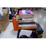 2 boxes and 2 bags containing various records inc. Stevie Wonder, Shirley Bassey, Andy Williams,