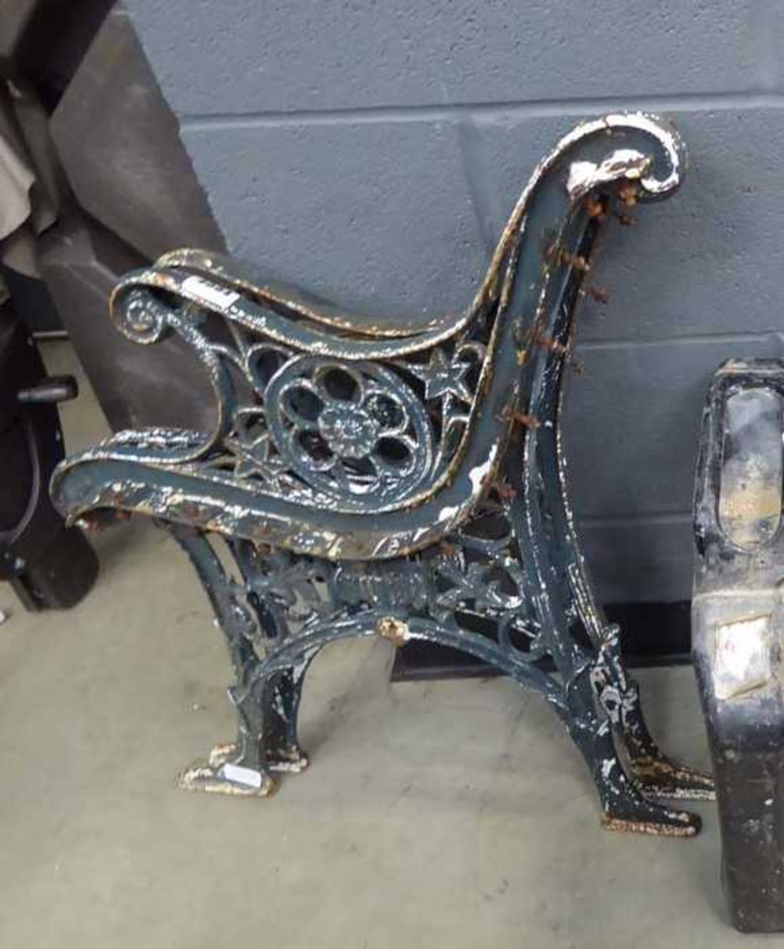 Two metal bench ends, one with broken top - Image 2 of 2