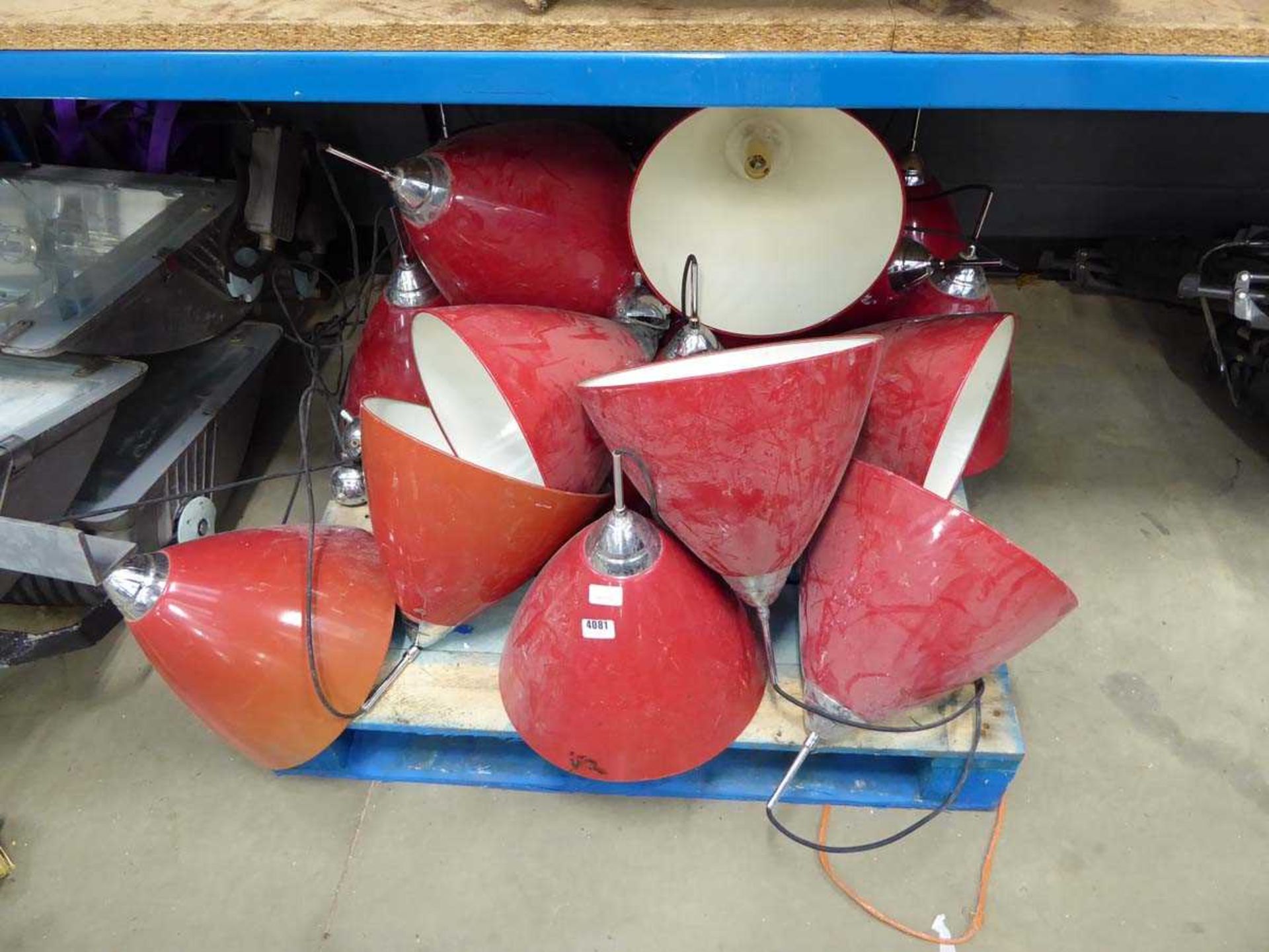 Large pallet of red and white modern lamp shades