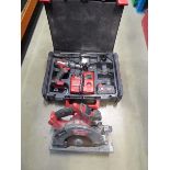 Milwaukee battery drill with 1 battery and charger and a Milwaukee circular saw