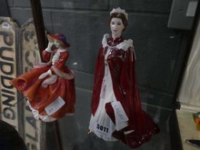 Royal Worchester figure of Elizabeth II and Doulton lady