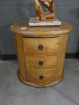 Pair of oval lamp tables, one with hinged lid and the other with drawers under