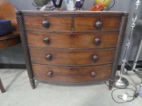 Georgian bow fronted chest of 3 over 2 drawers