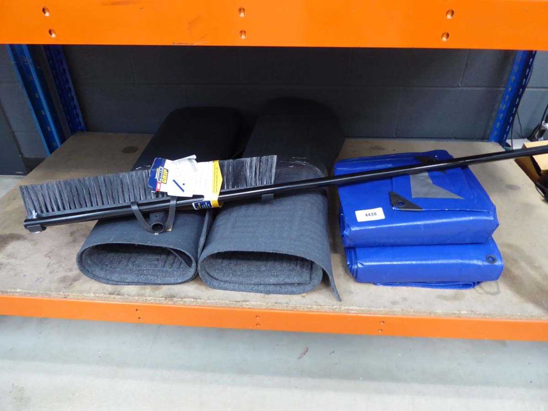 +VAT 2 large grey mats, broom and 2 tarpaulins