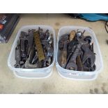 2 small boxes of various spanners, and vintage tools