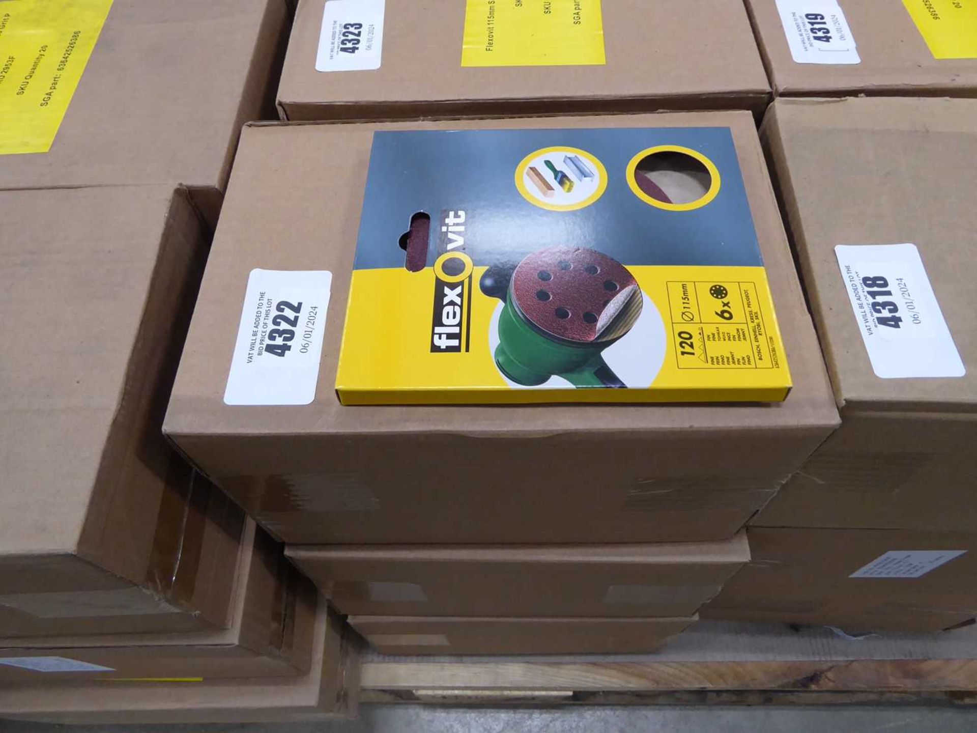 +VAT Three boxes of Flexovit 115mm 120 grit sanding discs