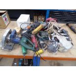 Large quantity of assorted hand tools inc. drills, circular saws, routers, planers etc.