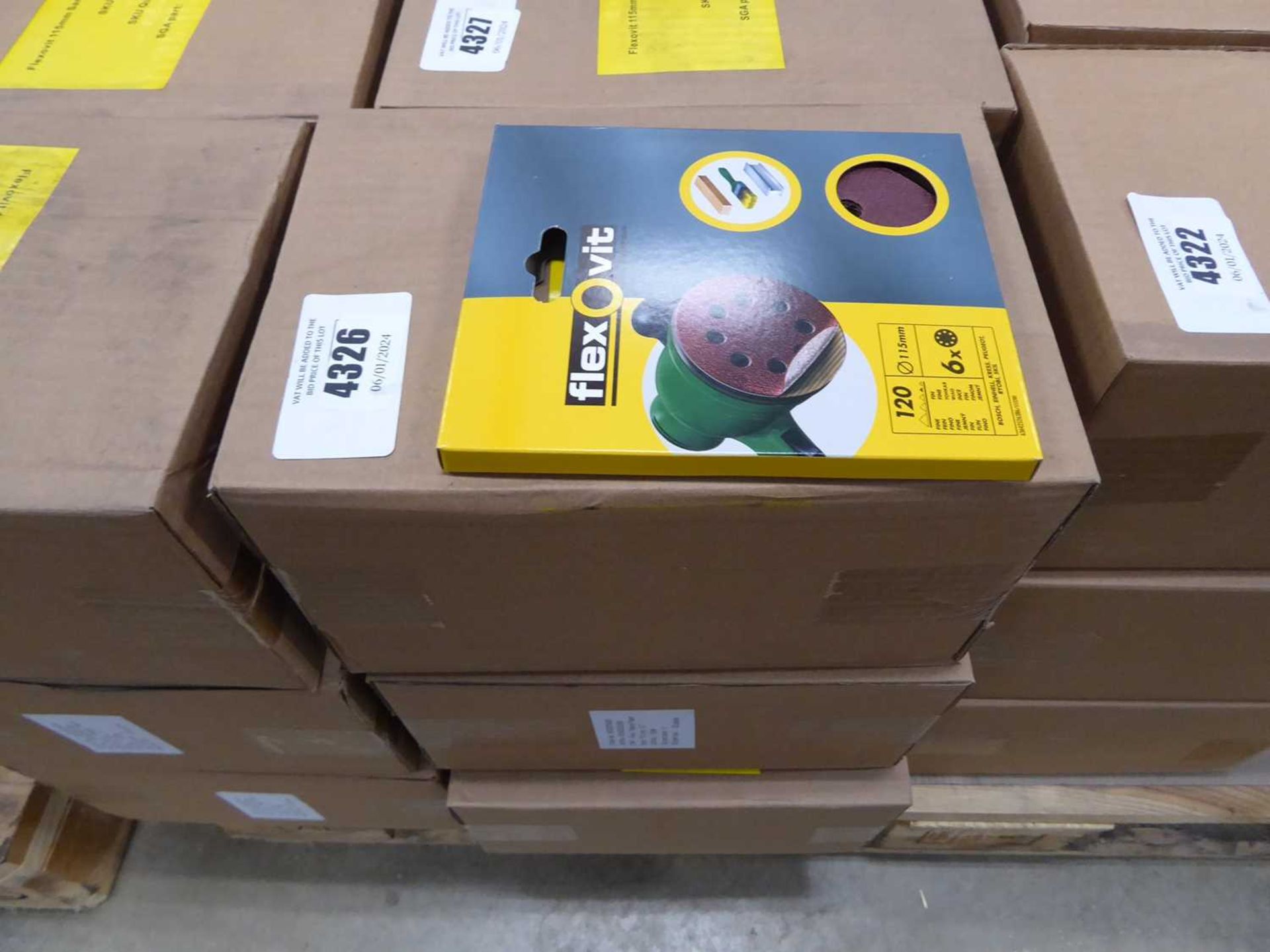 +VAT Three boxes of Flexovit 115mm 120 grit sanding discs