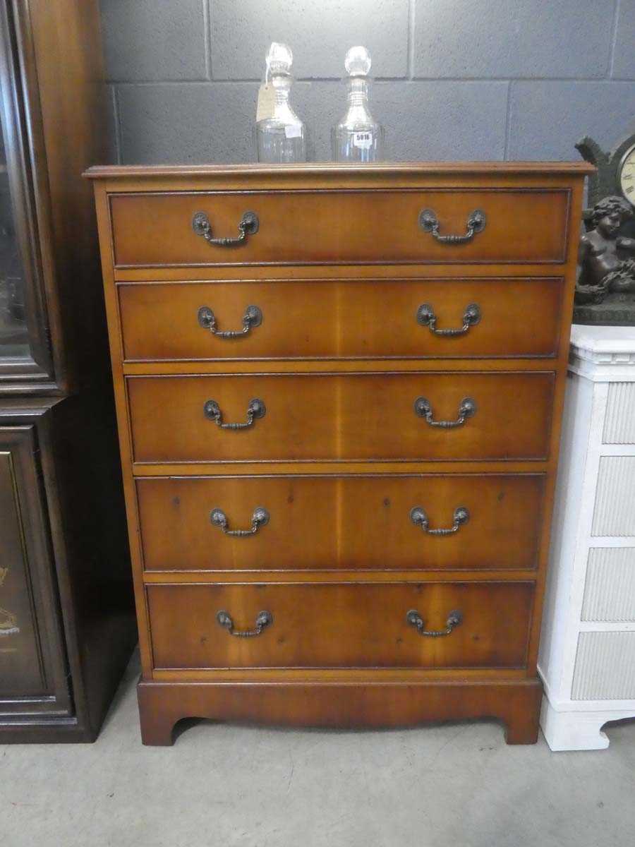 Reproduction yew chest of 5 drawers