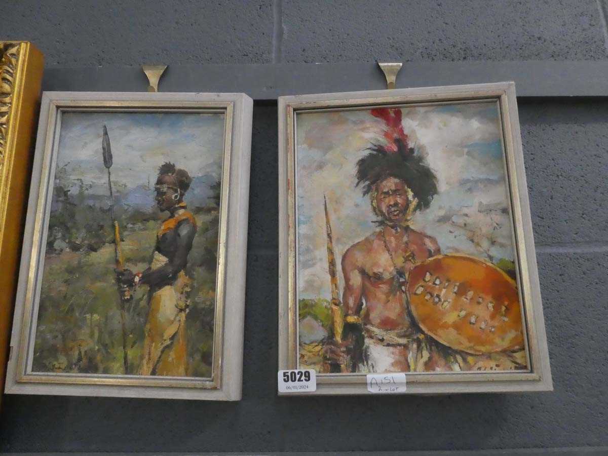 Pair of oils on canvas: East African warriors