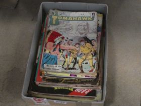 Box containing vintage comics and movie magazines
